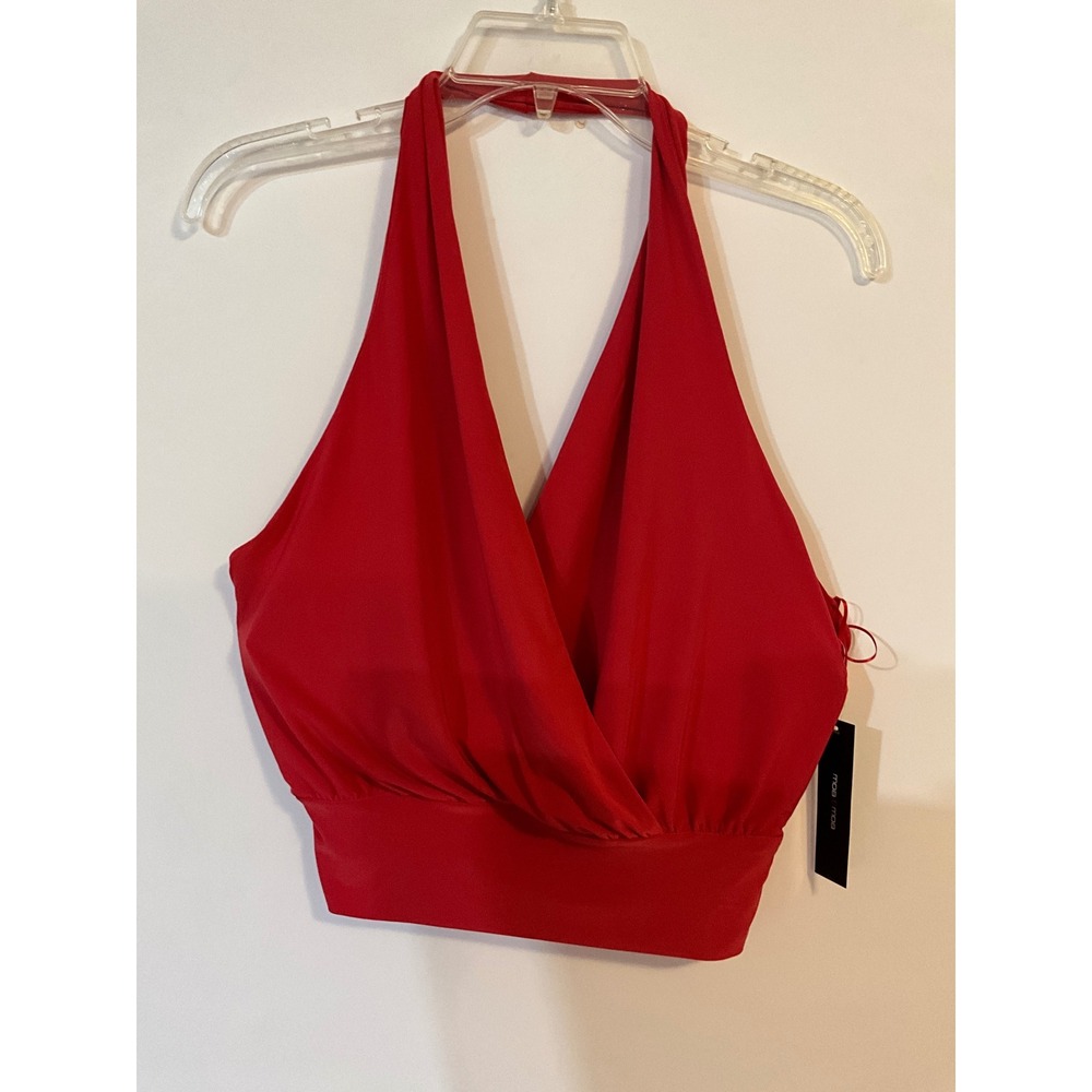Moa Moa Red Halter Top Surplice Wrap Front Crop Top MTN580-VES Medium